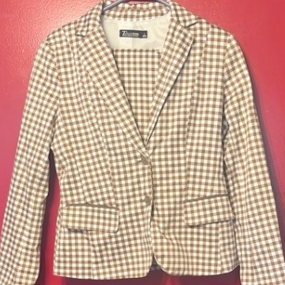 7th Avenue Suiting Plus Size 16 Brown & White Checkered Professional Blazer - Picture 1 of 8